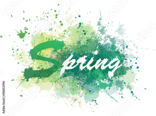 Vector green splashing  blots artwork, spring background.