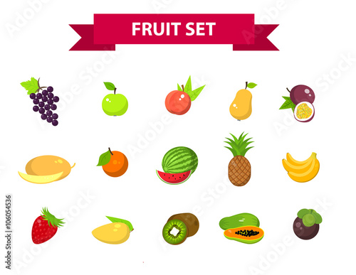Fruit harvest icons set  flat design  vector