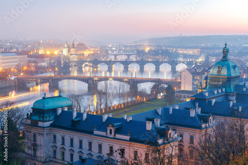 Prague. Bridges over the Vltava at night.