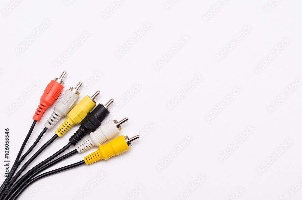 Several cables with RCA connectors for audio and video