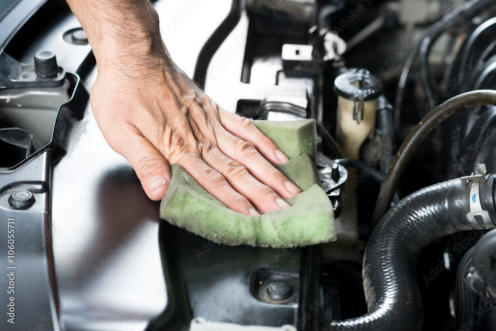 Obraz premium Car detailing series : Cleaning car engine