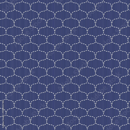 Japanese sashiko motif. Waves. Seamless pattern. Abstract backdrop. Needlework texture. Traditional Japanese Embroidery Ornament. Fishing net. Vintage sasiko. For decoration or printing on fabric.