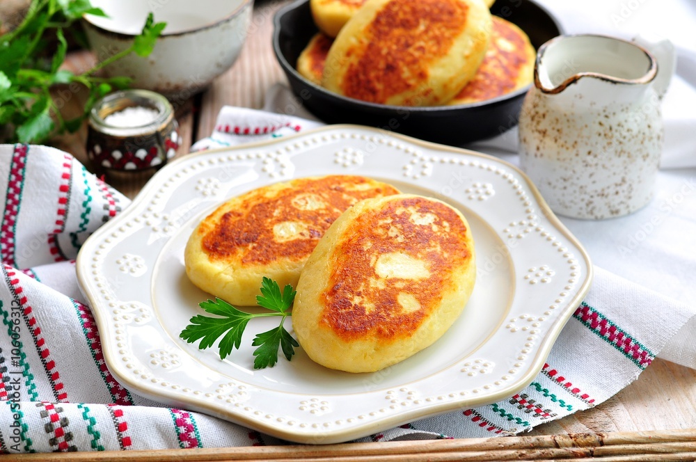 Potato cakes with stewed cabbage