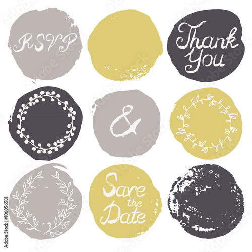 Set of 9 decorative wedding elements.