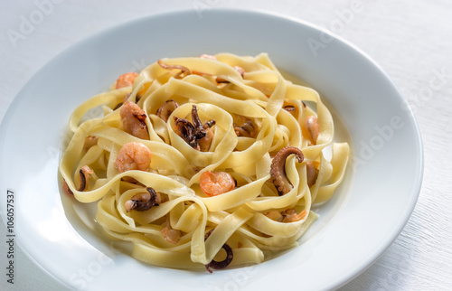 Tagliatelle pasta with seafood