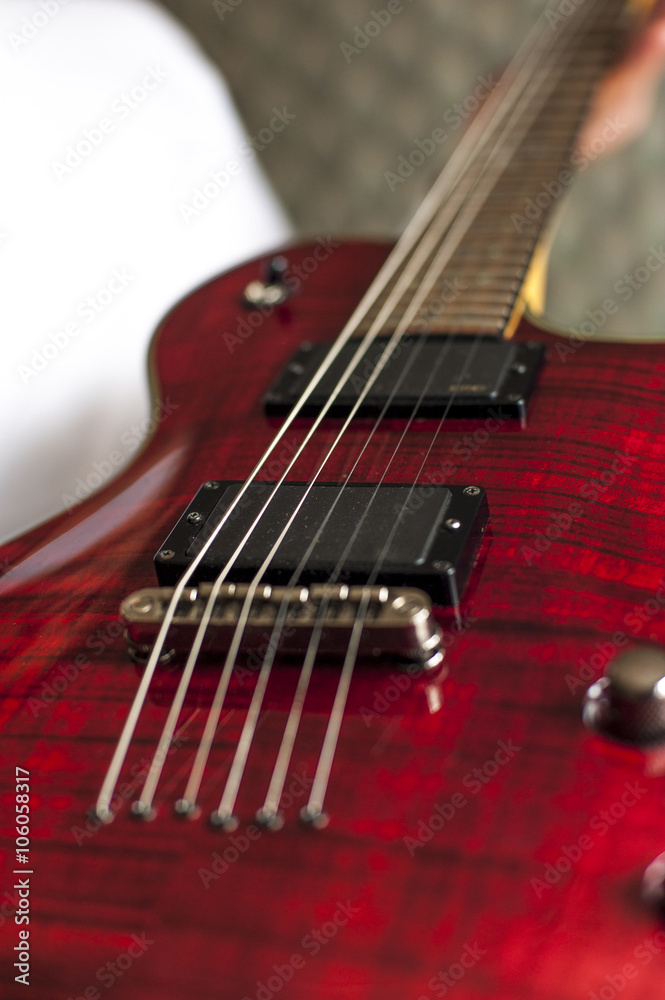 Red electric guitar, closeup Red electric guitar, closeup