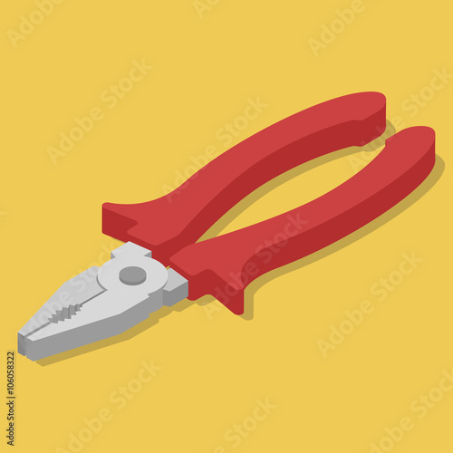 Vector pliers isometric. Isolated nippers isometric. Nippers flat isometric icon.