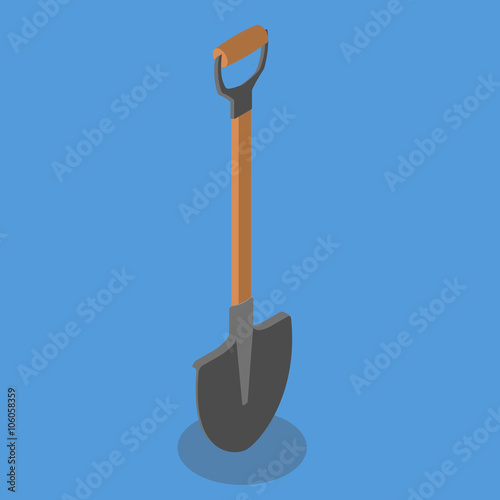 Vector shovel isometric. Isolated shovel isometric icon.