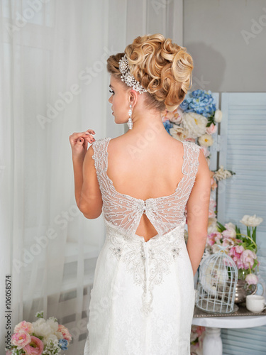 portrait of blonde bride in the interior