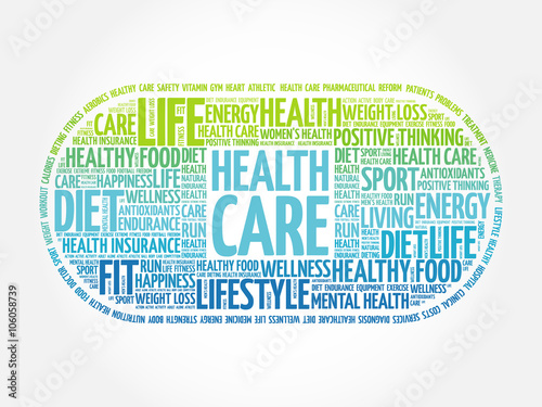 Health care medical pill word cloud, health concept background