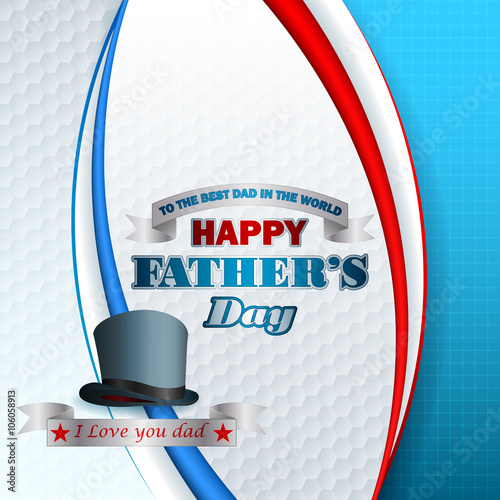 Happy Father's day design background with bow tie ; To the best dad in the world, text on silver ribbon with stars and hexagons backdrop
