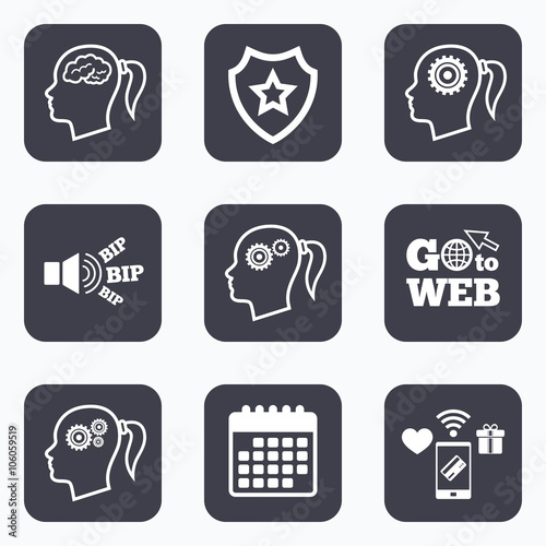 Head with brain icon. Female woman symbols.