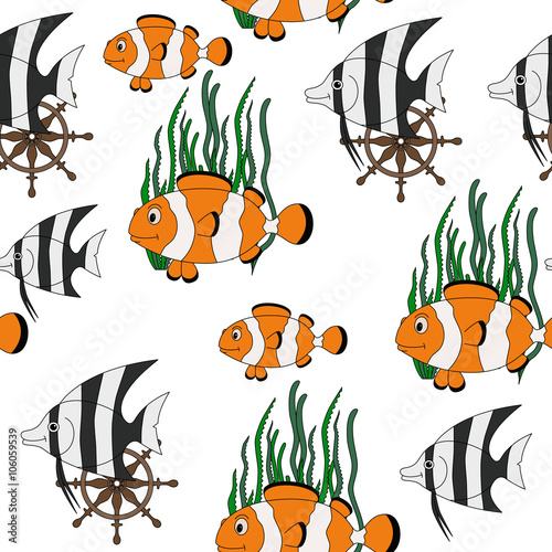 Seamless pattern with tropical fishes