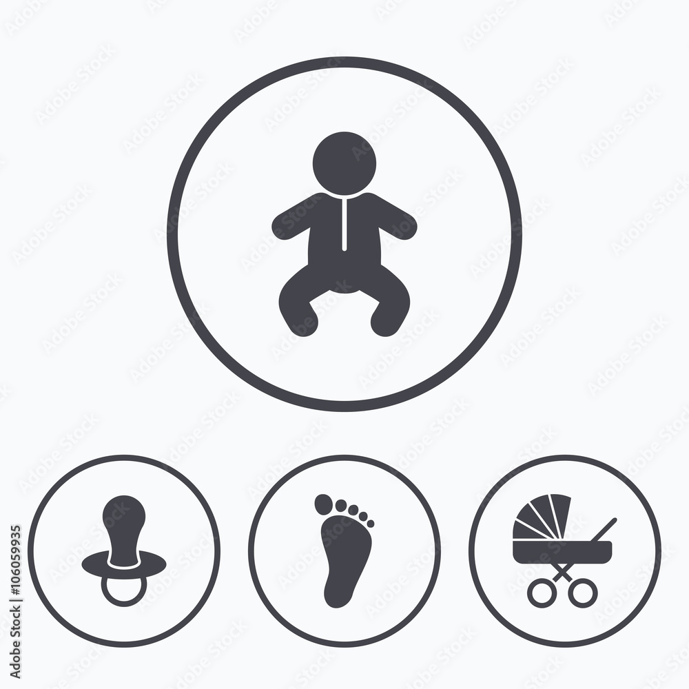 Baby infants icons. Buggy and dummy symbols. Baby infants icons. Buggy and dummy symbols.