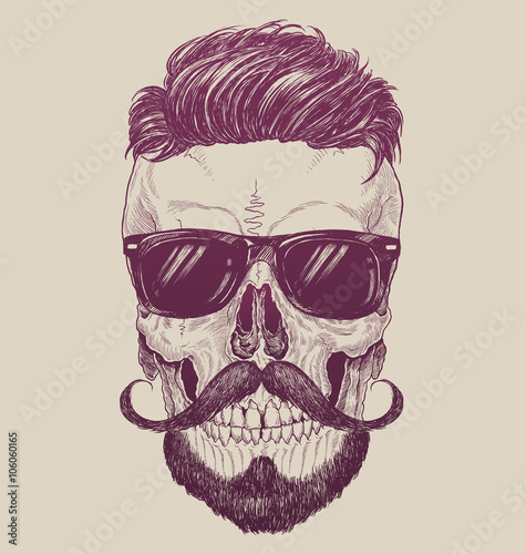 Hipster skull with sunglasses, hipster hair and mustache