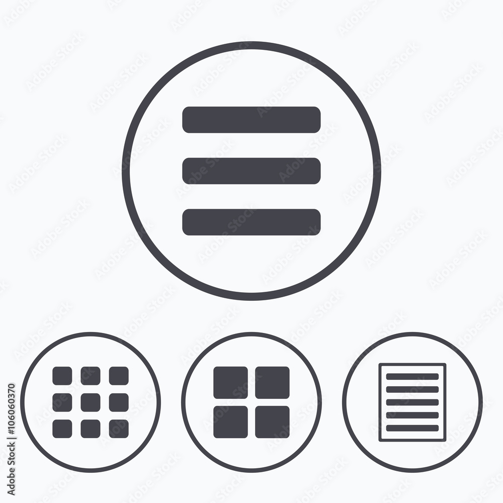 List menu icons. Content view options. List menu icons. Content view options.