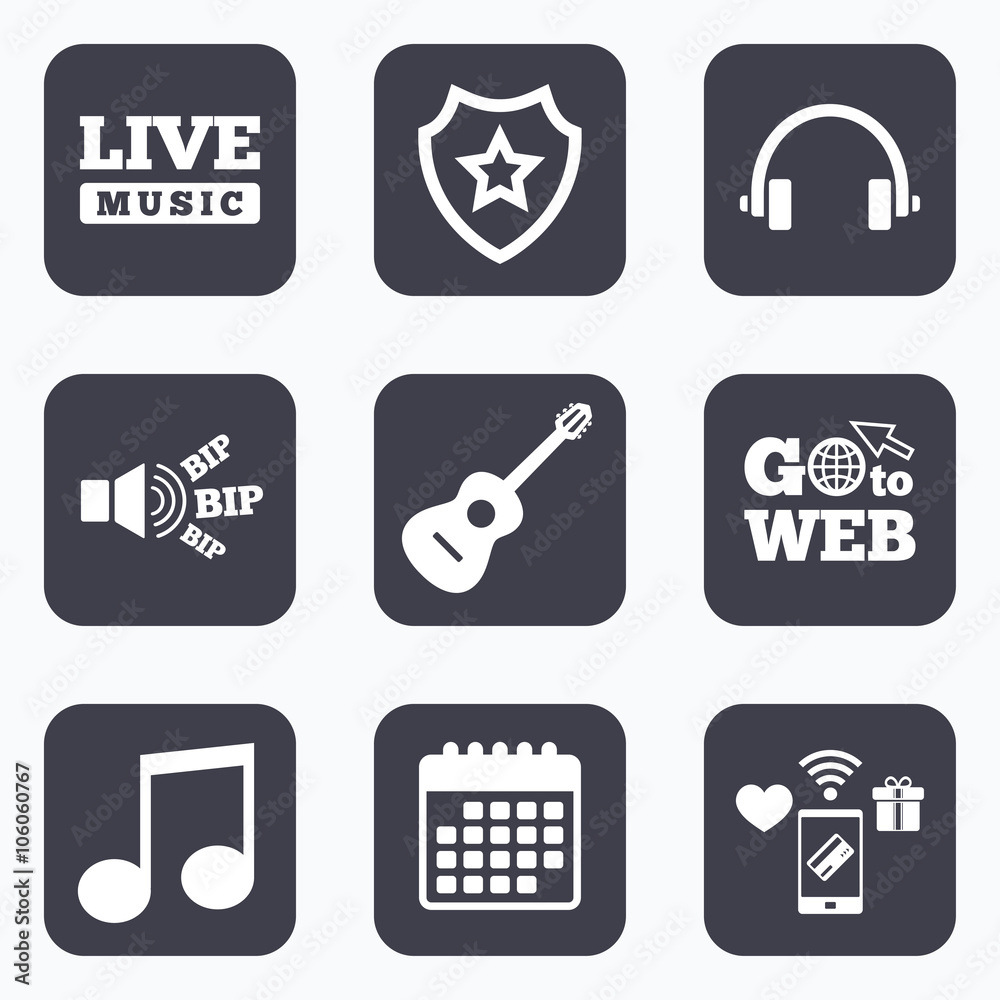 Musical elements icon. Music note and guitar.