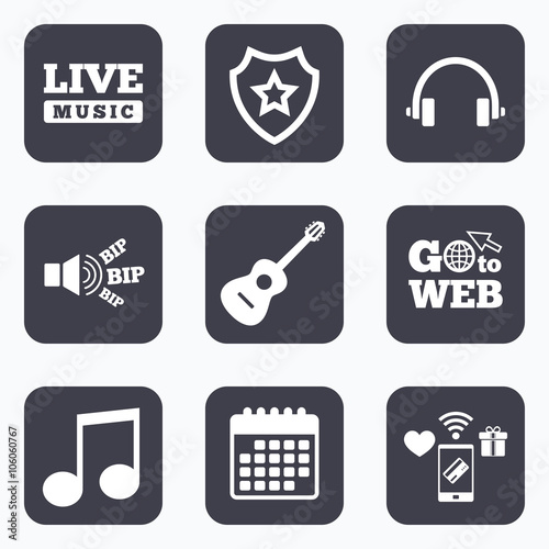 Musical elements icon. Music note and guitar.