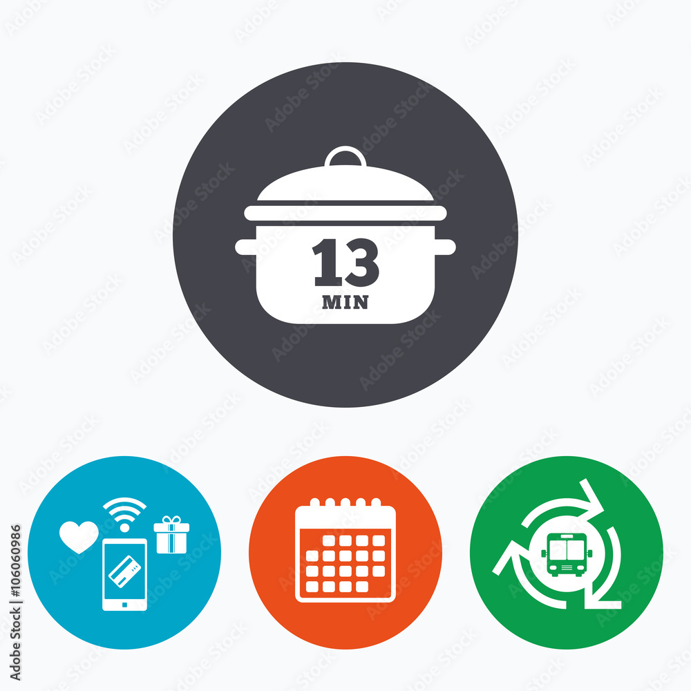 Boil 13 minutes. Cooking pan sign. Stew food Boil 13 minutes. Cooking pan sign. Stew food