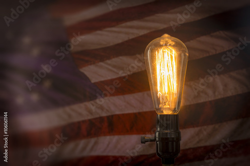 Fotografia, Obraz Edison Lightbulb American Flag