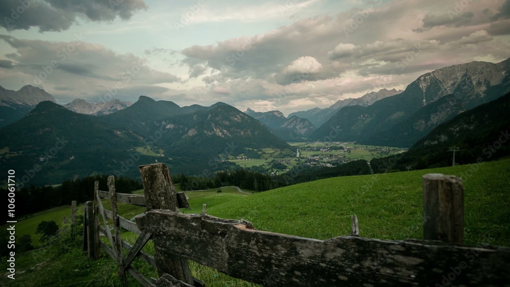 View from Haus Loderbichl on Austrian Alps adn Lofer city 4k timelapse