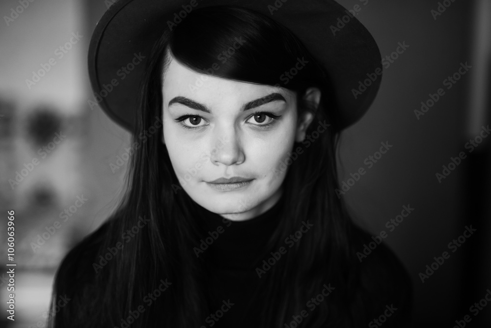 beautiful young brunette woman at home