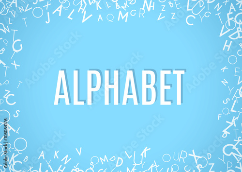Abstract white alphabet ornament frame isolated on blue background