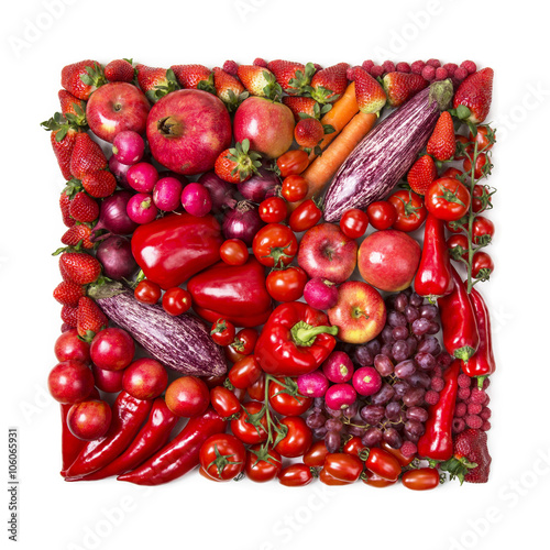 Fototapeta Naklejka Na Ścianę i Meble -  Square of red fruits and vegetables