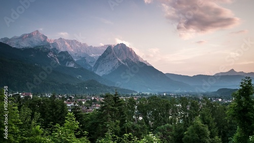 Day To Night Time-lapse in Garmisch-Partenkirchen Austria. Waxenstein mountain. 4k photo