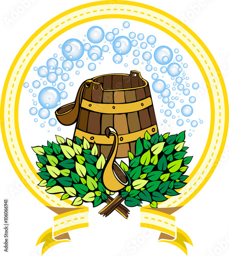 vector image of accessories for a sauna in the form of the emblem