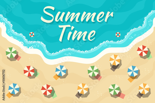 Summer Time. Vector Illustration of a Beach, Top View. Flat Design Style. 