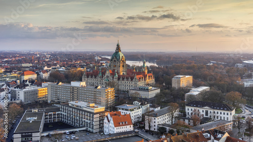 Aerial view of Hannover at evening. photo