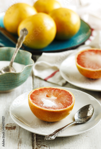 Fresh grapefruit with sugar
