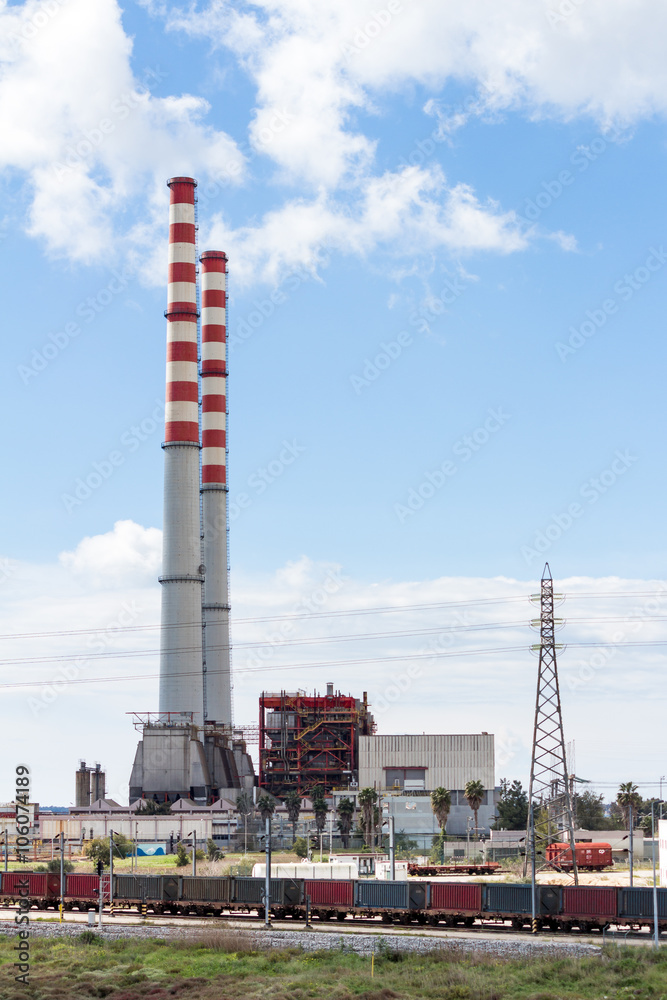 Power Plant and cloudy blue sky 