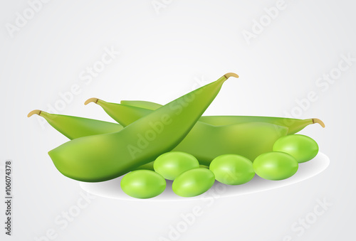 green soybeans on white background