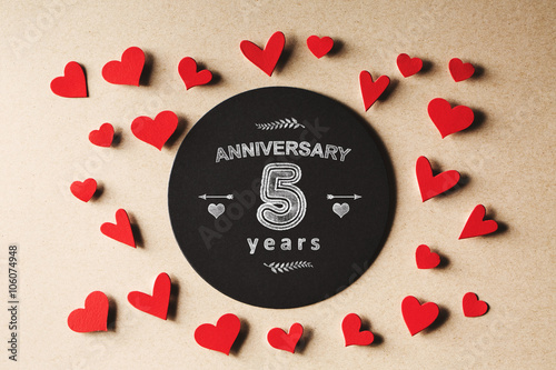 Anniversary 5 years message with small hearts