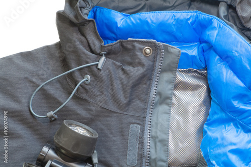 Close - up Outdoor mountain jacket and gear