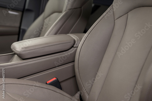 Leather car seats. Interior background. © alexdemeshko