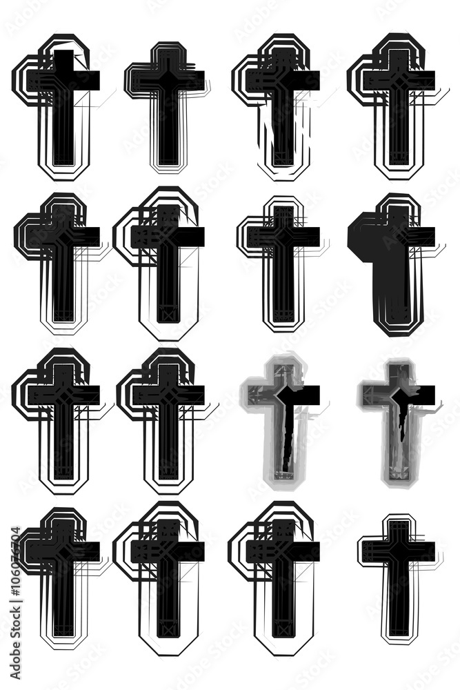 Hand drawn cross icon set Hand drawn cross icon set
