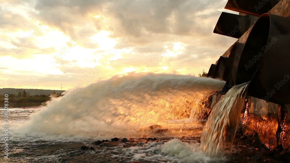 Large water pipe discharging liquid waste