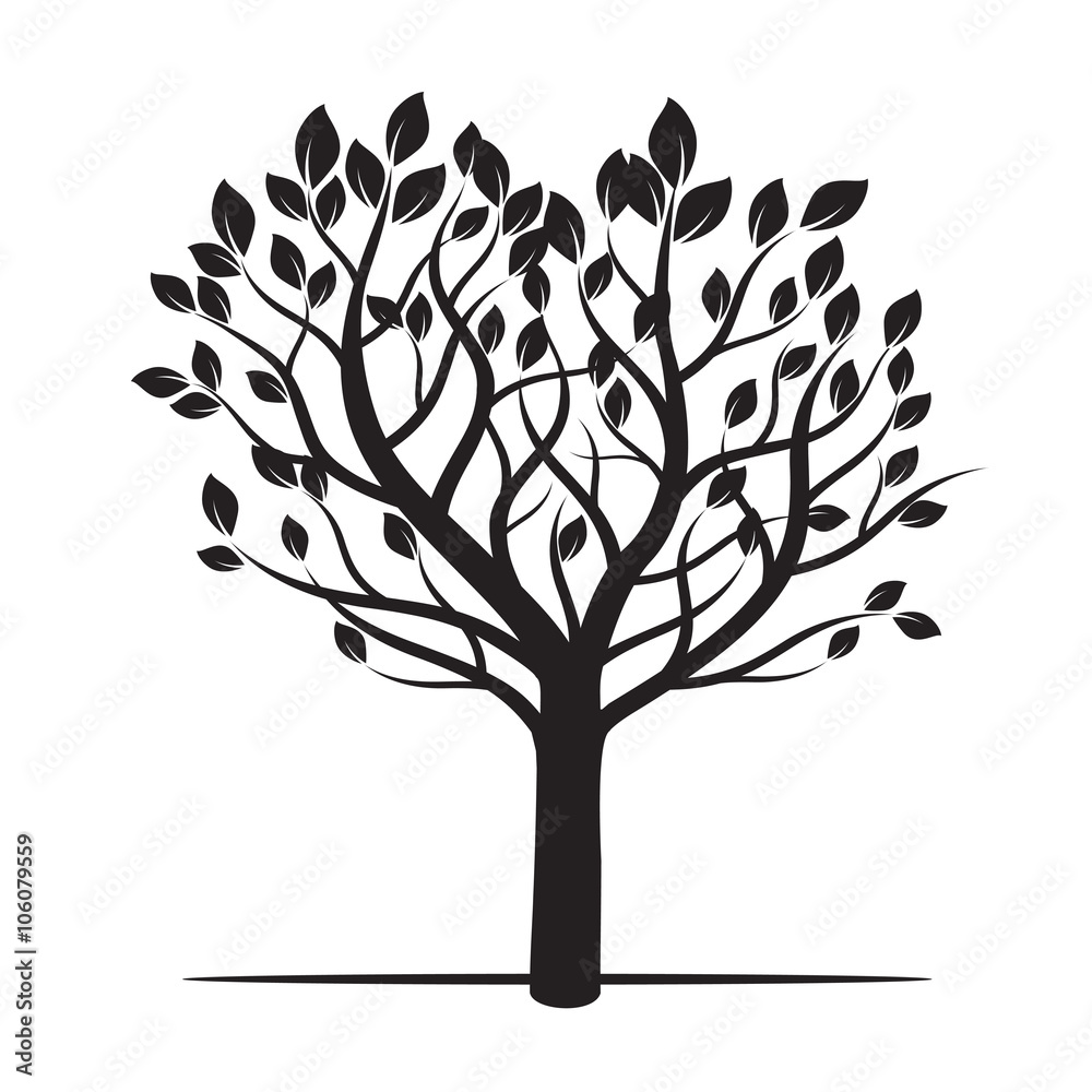 Obraz premium Black Tree and Leafs. Vector Illustration.