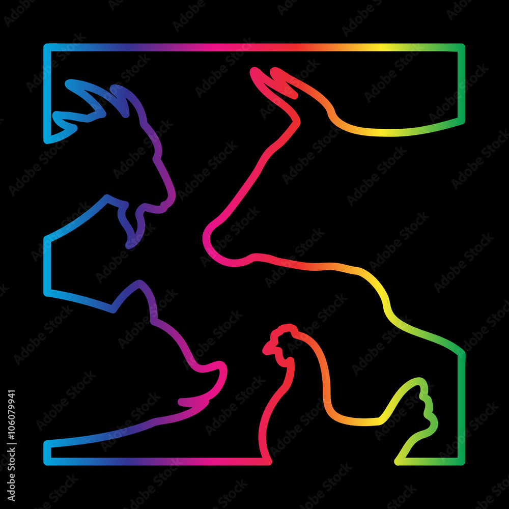 Vector group of farm animal in the frame - cow, pig, chicken, go Vector group of farm animal in the frame - cow, pig, chicken, go