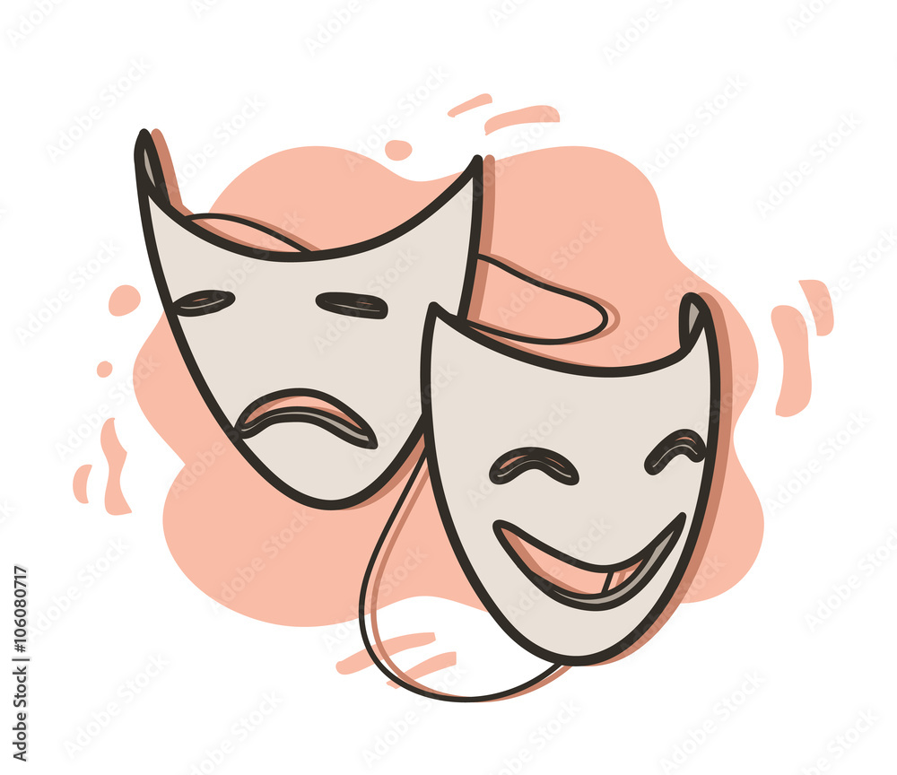 blod Grønland ekskrementer Opera Masks, a hand drawn vector illustration of happy and sad expression opera  masks on simple background (editable). Stock Vector | Adobe Stock