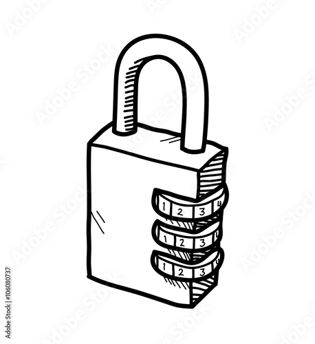 Padlock Doodle, a hand drawn vector doodle illustration of a padlock with numerical lock system.