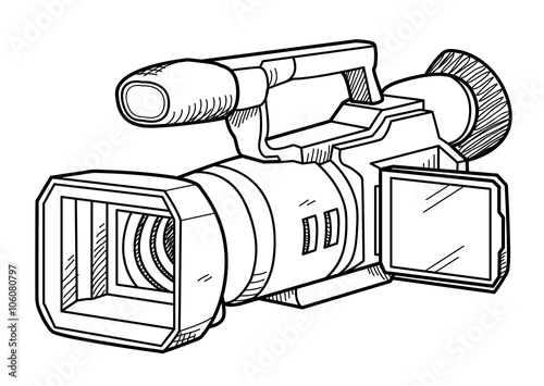 TV Camera Doodle, a hand drawn vector doodle illustration of a TV camera for professional broadcast use.