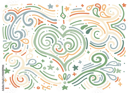 Decorative outline heart. Hand drawn swirl illustration 