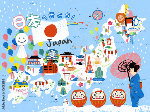colorful Japan travel map