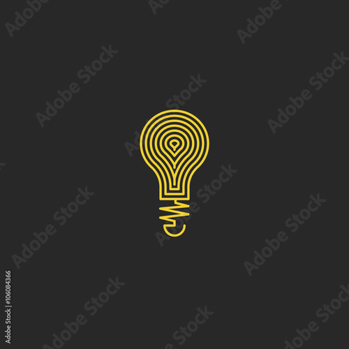 Lamp logo bulb, yellow mockup creative emblem, symbol innovation idea, lightbulb inspiration design template