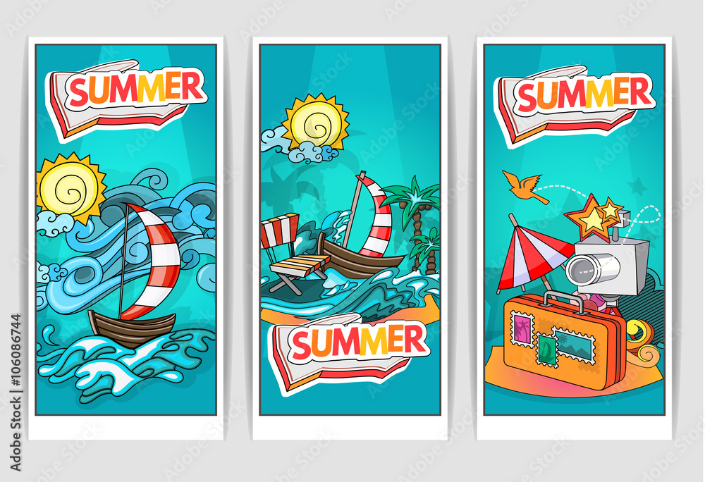Cartoon style.  Business summer tourism concept. Voyage, journey and travel. Vacation vector illustration.