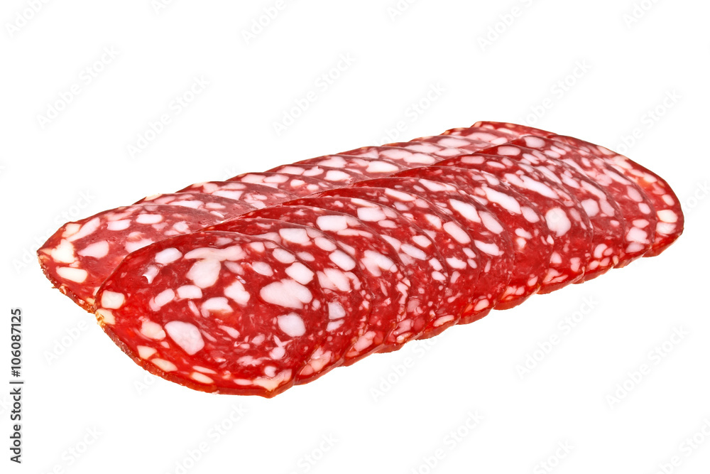 Slices of sausage isolated on white background Slices of sausage isolated on white background